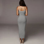 Peach Backless Bodycon Maxi Dress