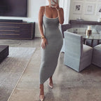 Peach Backless Bodycon Maxi Dress