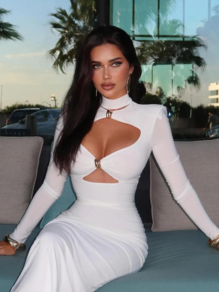 Hollow-Out Turtleneck Sheath Dress
