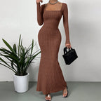 Retro Square Neck Knitted Midi Dress