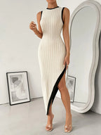 Color Block Knit Midi Dress