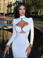 Hollow-Out Turtleneck Sheath Dress