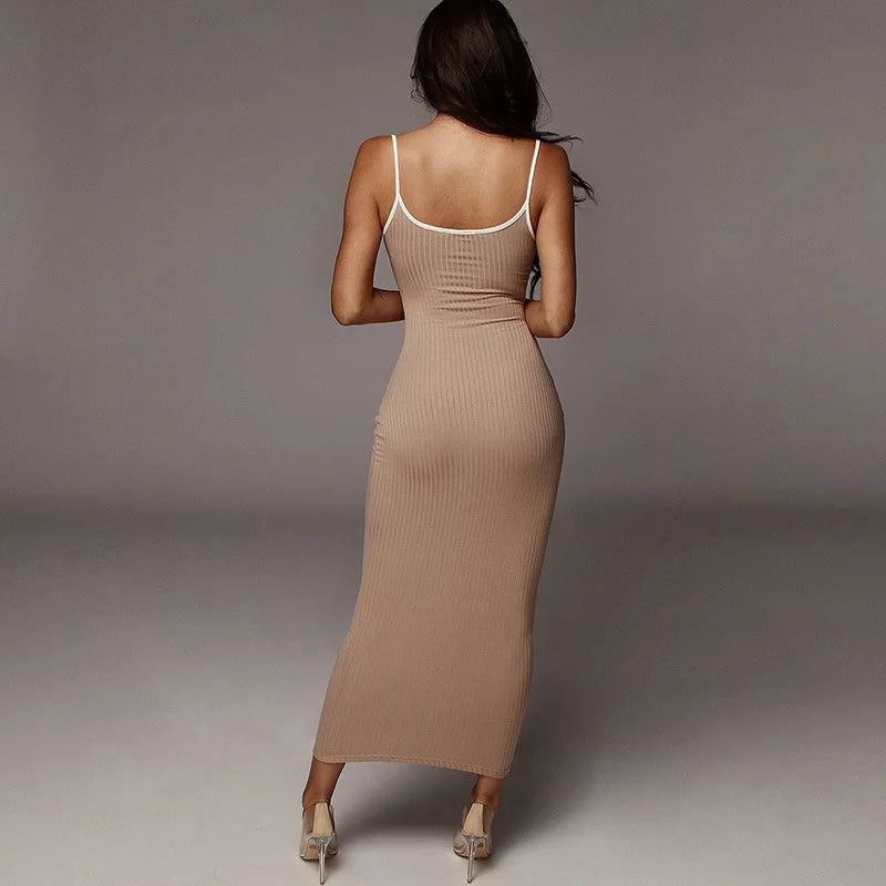 Peach Backless Bodycon Maxi Dress