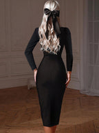 Black V-Neck Midi Bodycon Dress