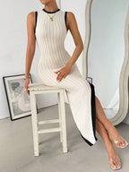 Color Block Knit Midi Dress