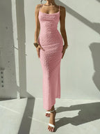 Elegant Textured Maxi Dress with Spaghetti Straps