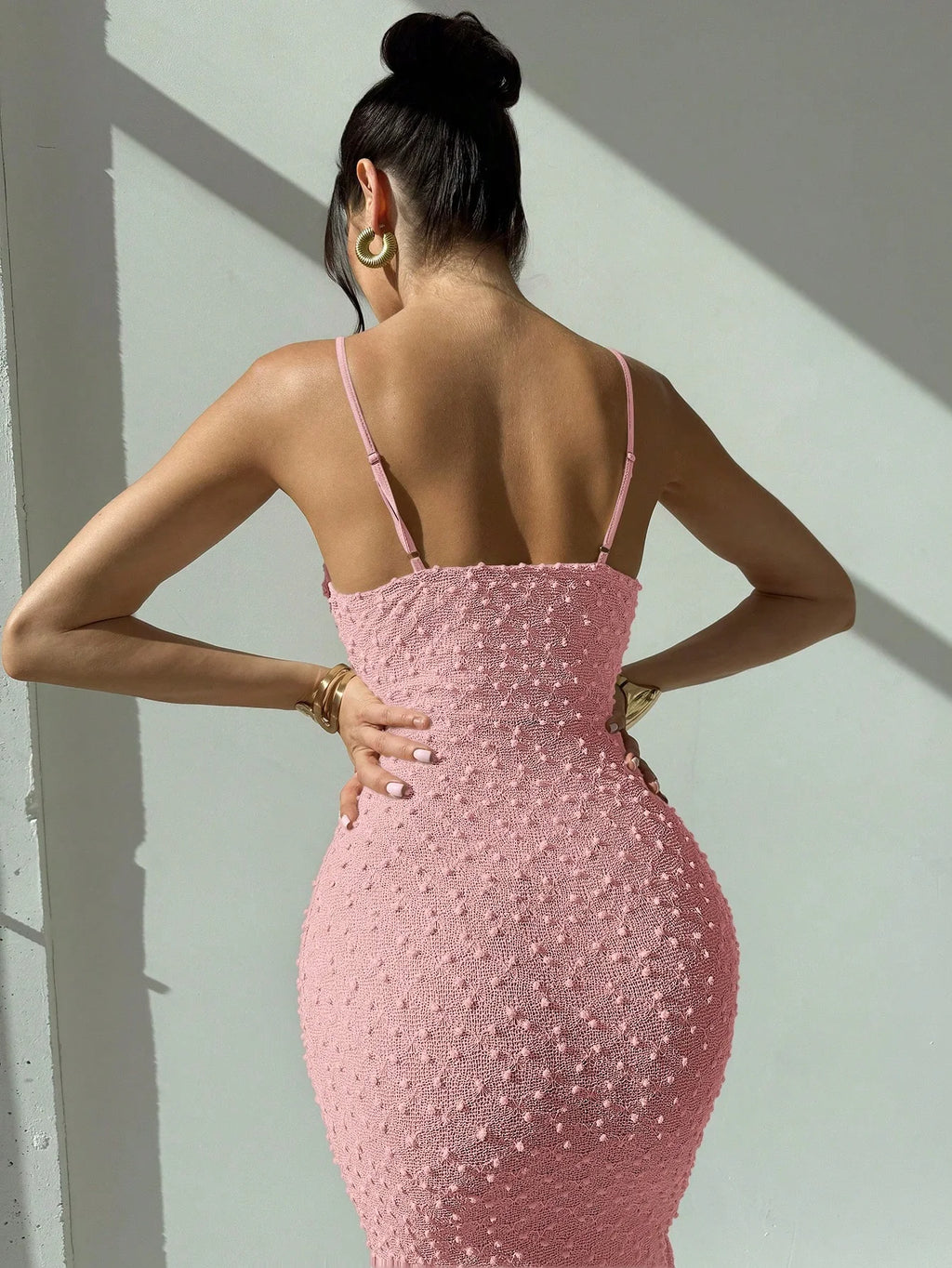 Elegant Textured Maxi Dress with Spaghetti Straps