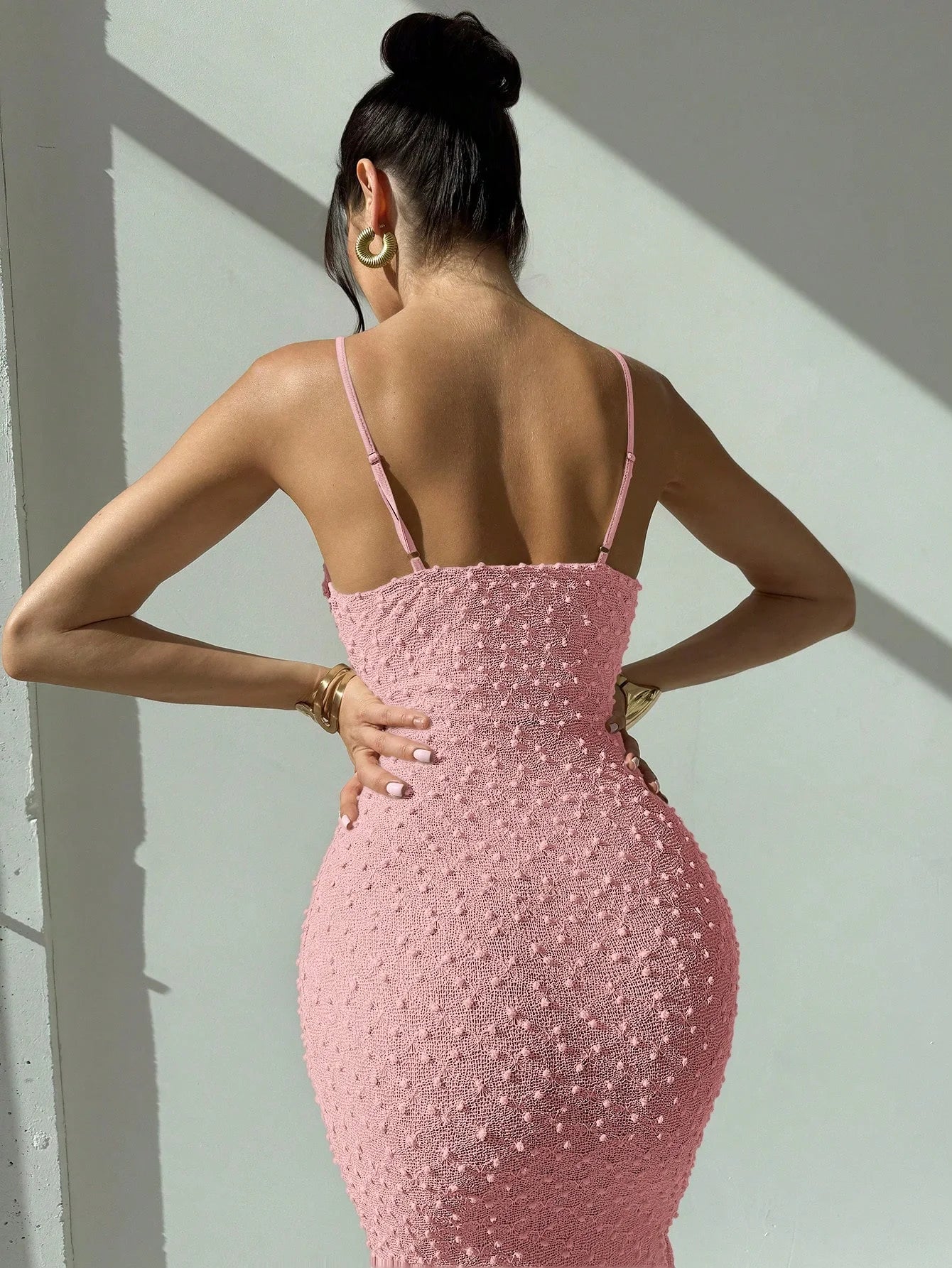 Elegant Textured Maxi Dress with Spaghetti Straps