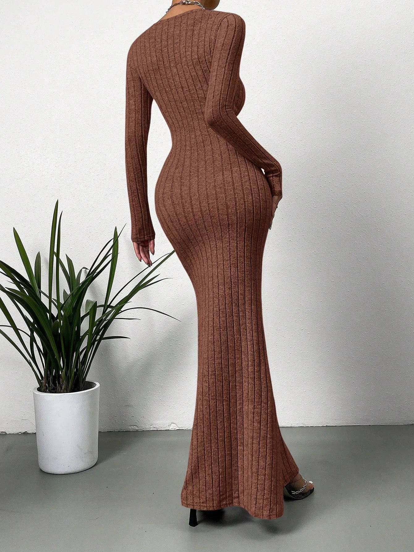 Retro Square Neck Knitted Midi Dress