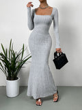 Retro Square Neck Knitted Midi Dress
